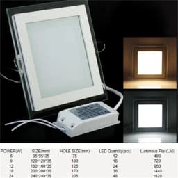 6W 9W 12W 18W 24W LED Panel Downlight Square Glass Panel Lights Ceiling Recessed Lamps LED Spot Light AC85-265V With adapter