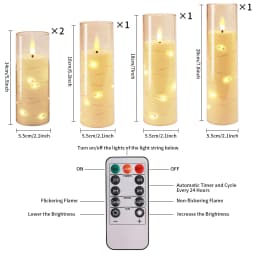 Flickering Flameless LED Pillar Candle Lights with Remote & Embedded Star String for Wishing Wedding Christmas Party Home Decor
