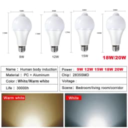 9W 12W 18W 20W E27 LED Motion Sensor Bulb LED lamp PIR Sensor Light Auto ON/OFF Night Light For Home Parking Lighting 110V 220V