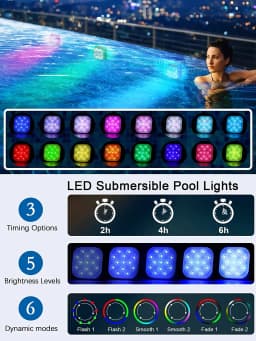 Underwater Lights LED Submersible Pool Lights Rechargeable 200FT Remote Control Swimming Pool Light with Timer Color changing