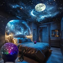 Starry Sky Moon Projector Light 7 Modes LED Night Light USB Colorful Strobe Light USB Plug-in for Kids Room Party Galaxy Decor