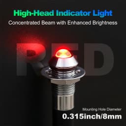 FILN 8mm 12V 24V Metal LED Flashing Indicator Light High-Head Single Flash Signal Lamp Pilot Dash Directional Wired Red Warning