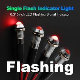 FILN 8mm 12V 24V Metal LED Flashing Indicator Light High-Head Single Flash Signal Lamp Pilot Dash Directional Wired Red Warning