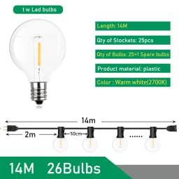 Festoon LED Globe String Fairy Lights G40 Outdoor For Christmas Birthday Party Garden Decor Garland Lamps Street Patio Backyard