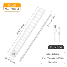 Night Light 20/30/40/60CM Motion Sensor Light Wireless USB LED Cabinet Light Wardrobe Lamp For Kitchen Cabinet Bedroom Wardrobe