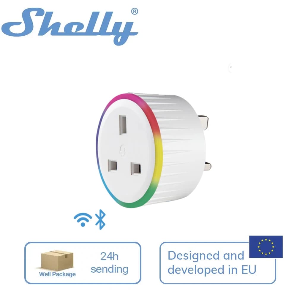Shelly Plus Plug UK Manage Power Supplies 12A LED Indications Keep Aware Power Consumption Current State Embedded Webserve