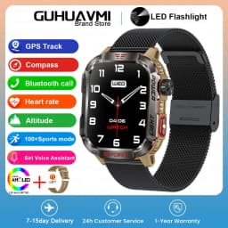 New 2.01-inch Outdoor Men Smart Watch 3ATM Waterproof Bracelet 600Mah Battery Compass LED Flashlight Bluetooth Call Smartwatches
