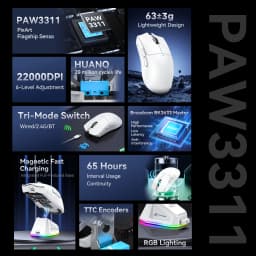 Attack Shark X11 Bluetooth Wireless Mouse Three Mode 2.4G PAW3311 RGB PC Magnetic charging dock ,Gaming E-sports Mouse