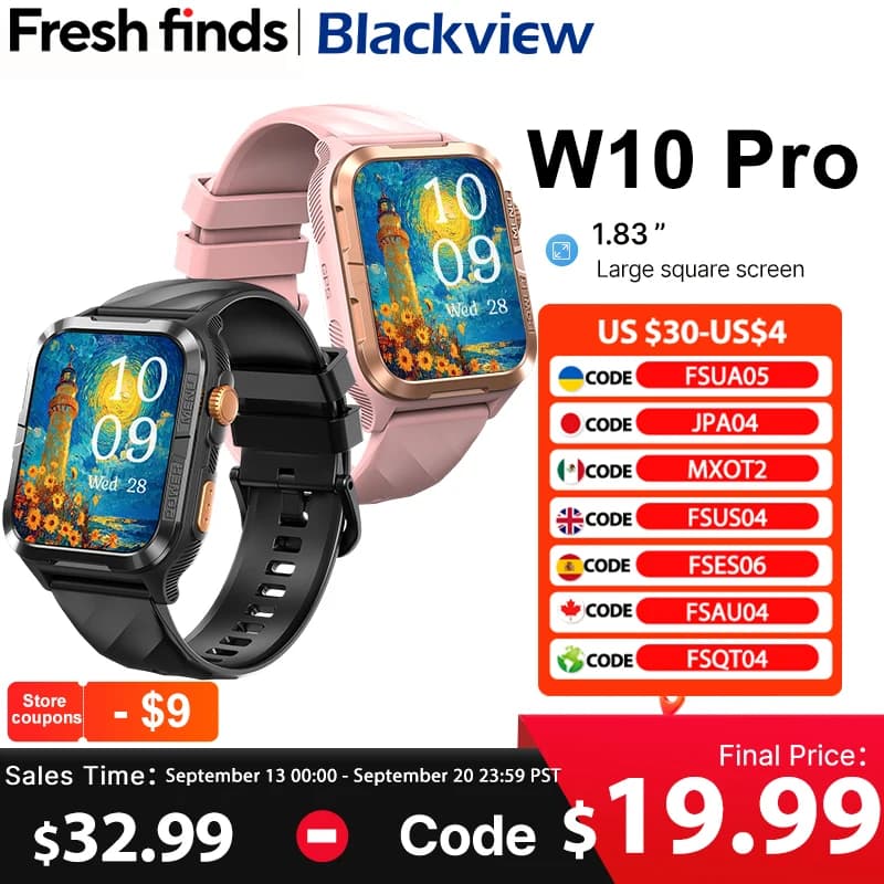 【World premiere】Blackview W10 PRO Smart watch 1.83" Display Outdoor GPS DA GPT 600mAh with LED Flashlight Bluetooth Calling