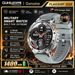 Men Rugged Steel Sport Smart Watch 1400mAh Battery 1.7" HD Bluetooth Call 10ATM Waterproof Heart Rate Fitness Trackr Smartwatch