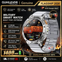 Men Rugged Steel Sport Smart Watch 1400mAh Battery 1.7" HD Bluetooth Call 10ATM Waterproof Heart Rate Fitness Trackr Smartwatch