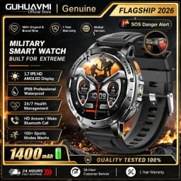 Men Rugged Steel Sport Smart Watch 1400mAh Battery 1.7" HD Bluetooth Call 10ATM Waterproof Heart Rate Fitness Trackr Smartwatch