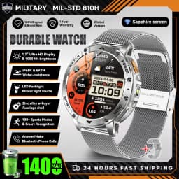 New Outdoor Sports Fitness 1.7 Inch Smart Watch 1400mAh Battery Waterproof SOS Dual-Color Flashlight BT Call Smart watch For Men