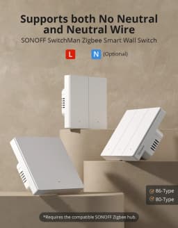 SONOFF ZBM5 Zigbee Smart Wall Switch UK/EU Type Detach Relay Mode Applicable to Both No Neutral & With Neutral Wire 1 /2/3 Gang