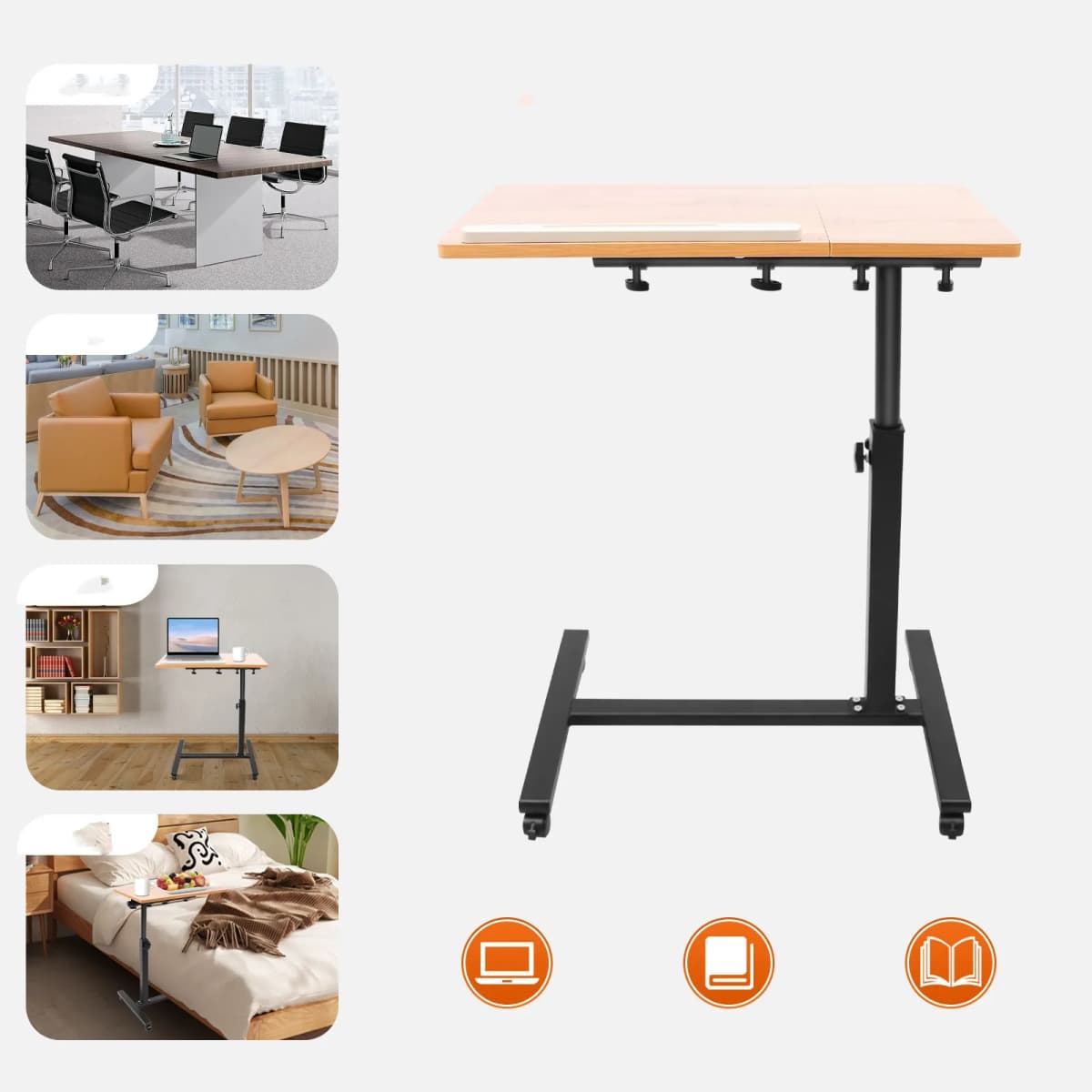 Mobile Laptop Table Adjustable 360° Rotation Computer Mobile Stand, Rolling Laptop Stand w/ Tilting Top 58-90cm