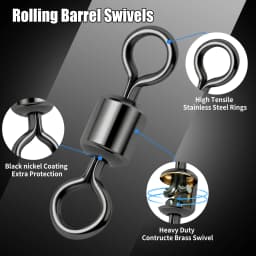 FishTrip Rolling Barrel Swivels 100Pack Fishing Swivels Saltwater Swivels Fishing Tackles Stainless Steel Swivels Black Nickel