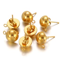 10pcs Stainless Steel Stud Earrings Base Solid Half Ball Ear Post with Open Ring For Earring Making Accessories 6/8/10mm