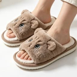 Cute Cat Plush Flip Flops For Women Men Warm Fuzzy Thong Slippers Cartoon Animal Indoor House Slippers Soft Thick EVA Sandals