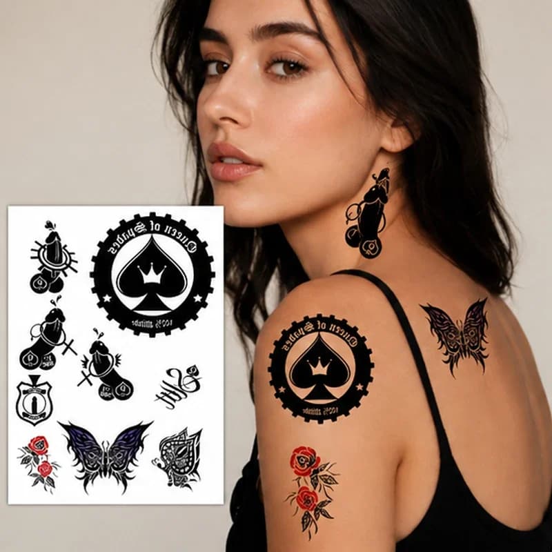Black Spade Temporary Tattoo Sticker Cool Gothic Poker Temporary Tattoo for Women Men Waterproof Fake Tattoo Sleeve Body Arm Art