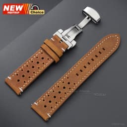 Butterfly Clasp Perforated Breathable Watch Strap 18/19/21/24/20/22mm Smartwatch Leather Vintage Wristband Black Pin Buckle Band