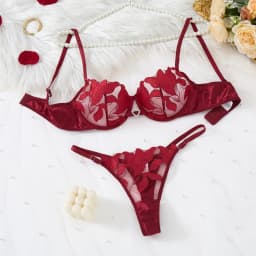 Coffee-Colored Embroidered Print Pajama Set - A Set Featuring A Floral Design Suitable for Women, A sexy Bra ZA824031