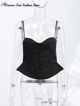 Sexy Fishbone Spaghetti Strap Corset Women's Slim Waist-cinching Backless Lace-up Tank Tops 2026 Summer New Female Pleated Top