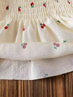 Summer baby girl white cherry print camisole top paired with matching pants in two pieces