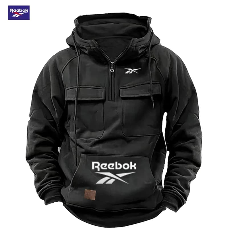 2026 Reebok Logo Multi-Pocket Design Hoodie - The Top Choice for Fashionable Autumn and Winter, a Semi-Zippered Hooded Comforta