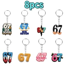 8-20pcs Keychains with Six and Seven Number Elements, Bag and Wallet Accessory, Perfect Gift for Birthdays and Parties, 2D Flat.