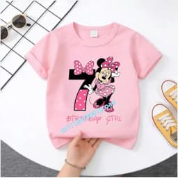 Base Tee White Pink Summer Soft Short-Sleeve Clothes Birthday Gift Minnie Mouse Disney T-shirt Kids Number T-shirts Cute Cartoon