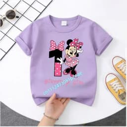Base Tee White Pink Summer Soft Short-Sleeve Clothes Birthday Gift Minnie Mouse Disney T-shirt Kids Number T-shirts Cute Cartoon