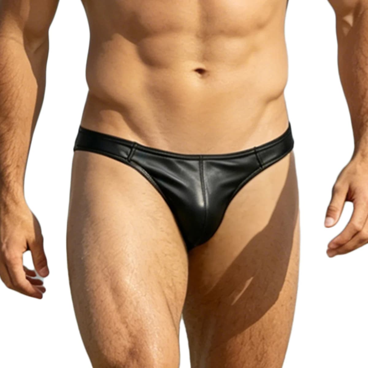 Men's Faux Leather Swimwear T-Back Swim Thong Low Rise Sexy Bikini G-String Swimsuit Beachwear Bathing Suit