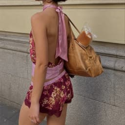 Women's Vintage Boho Floral Print Halter Neck Top Sleeveless Chiffon Blouse With Pink Ribbon Tie Waist Casual Summer Crop Top