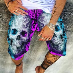 Skull 3D Harajuku Print Beach Shorts For Men Summer Fashion Sport Trunks Streetwear Board Shorts With Drawstring Waist Clothing