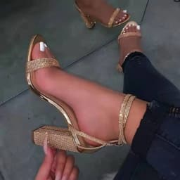 2025 Women's New High-Heeled with Rhinestone Thick Heel, High-Heeled Ankle Buckle Strap Sandals, Women's Banquet Slippers