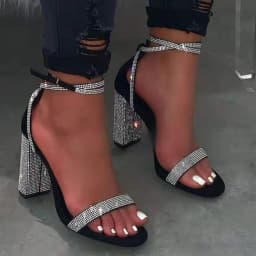 2025 Women's New High-Heeled with Rhinestone Thick Heel, High-Heeled Ankle Buckle Strap Sandals, Women's Banquet Slippers