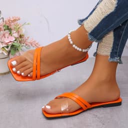 Shoes Female 2026 Plus Size Open Toe Women's Slippers Outdoor Casual Slippers Women Square Toe Flat with Narrow Band Sandals