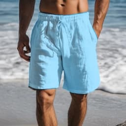 Men's Cotton Linen Shorts, Summer Lightweight Breathable Casual Beach Shorts, Basic Solid Color, Drawstring Elastic Waist