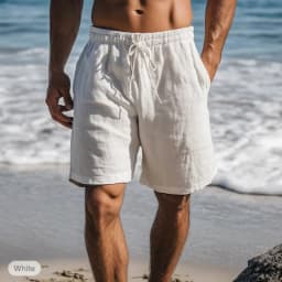 Men's Cotton Linen Shorts, Summer Lightweight Breathable Casual Beach Shorts, Basic Solid Color, Drawstring Elastic Waist
