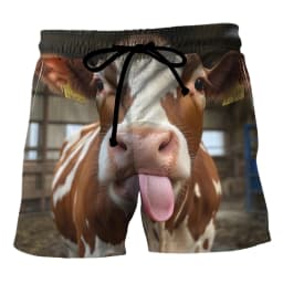 Funny Cows Pattern Beach Shorts Fashion Summer Vacation 3D Animals Printed Mens Board Shorts Casual Breathable Loose Swim Trunks