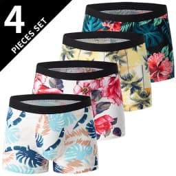 4-Piece Men's Printed Letter Underwear Beach Shorts Comfortable Breathable Teenagers Plus Size Underwear Up to 6XL.
