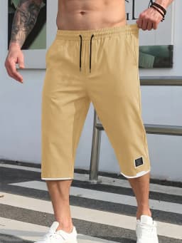 Men's Shorts Summer Black Casual Drawstring Cropped Pants Vacation Loose Cargo Man Clothes Sweatsuit Running Tennis Basketball