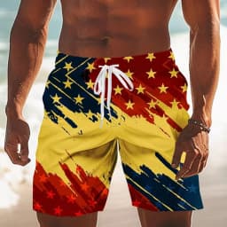 Hot Selling Top Grade Flag Print Hawaiian Board Shorts, Men Casual Beach Shorts for Holiday & Summer Seaside Wear Daily Leisure