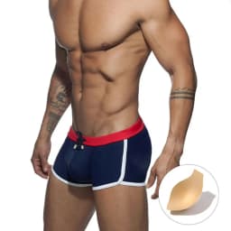 Cross-border men's color matching boxer swimming trunks with cup size simple boxer swimming trunks beach UHX246-1
