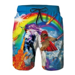 Fun Dinosaur and Cat Pattern Beach Shorts, Men's 3D Printed Animal Surfboard Shorts, Hawaiian Swim Trunks, Summer Shorts