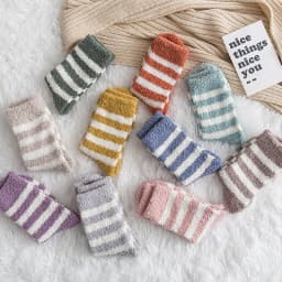 Socks Women Striped Fluffy Coral Velvet Thick Warm Winter Socks Girls Indoor Floor Towel Sock Breathable Woman Cute Soks Meias