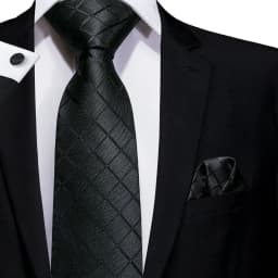 Black Solid Plaid Silk Wedding Tie For Men Handky Cufflink Gift Mens Necktie Fashion Design Business Party Dropshiping Hi-Tie