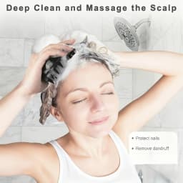 A four-piece bath brush set that can be used for back, face, body and head massage.