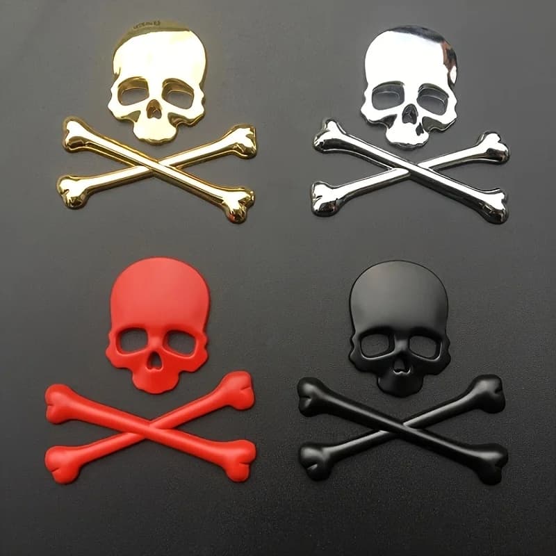 1pc Car Motorcycle 3D Metal Skull Badge Sticker Emblem Universal Fit for Fenders and Engine Covers, Suitable for Bikes, Bobbers