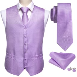 Lilac Purple Violet Lavender Silk Men Vest Tie Hanky Cufflinks Set Woven Waistcoat Sleeveless Jacket Wedding Business Barry.Wang